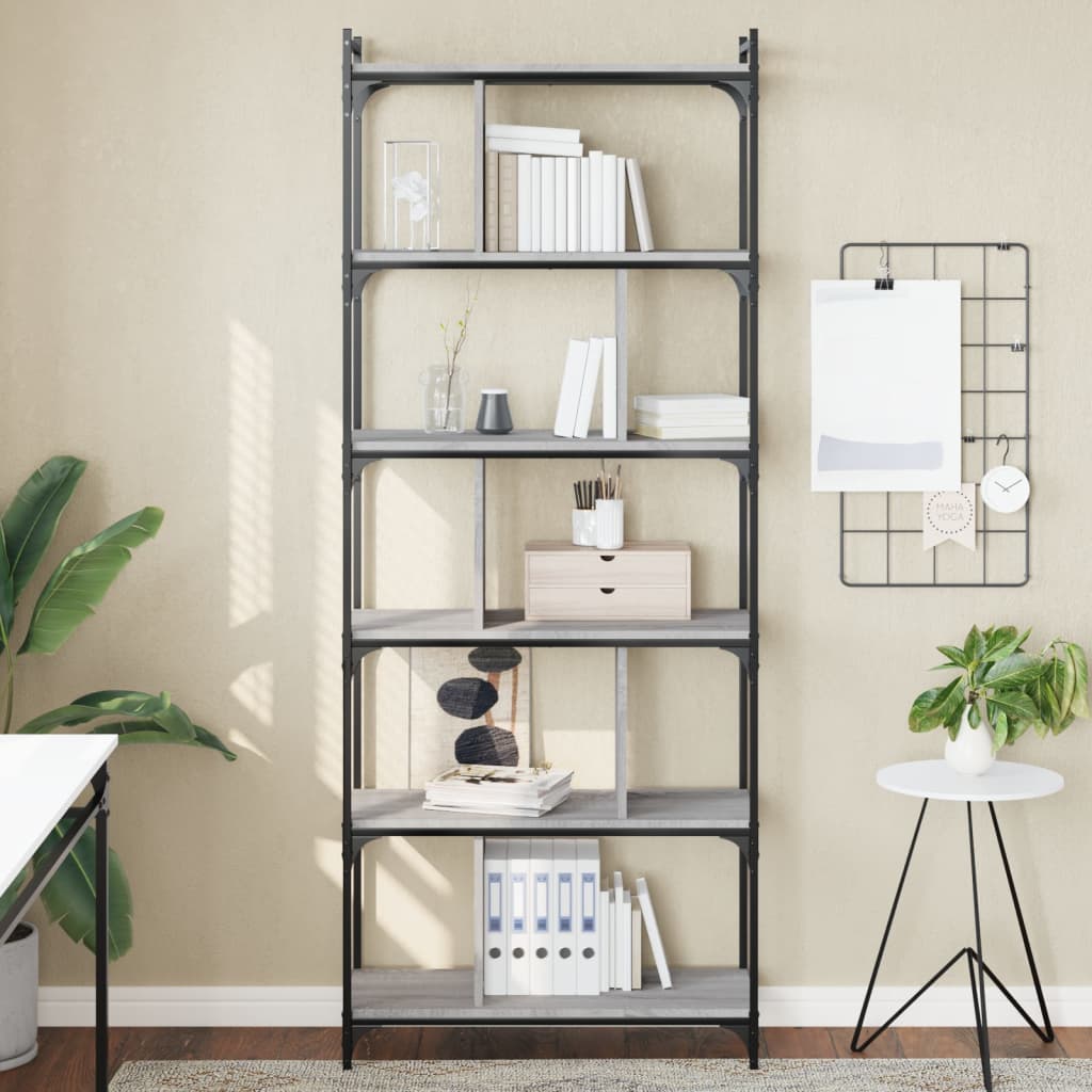 Bookcase 6 Shelves Grey Sonoma 76x32x192 cm Wood Material