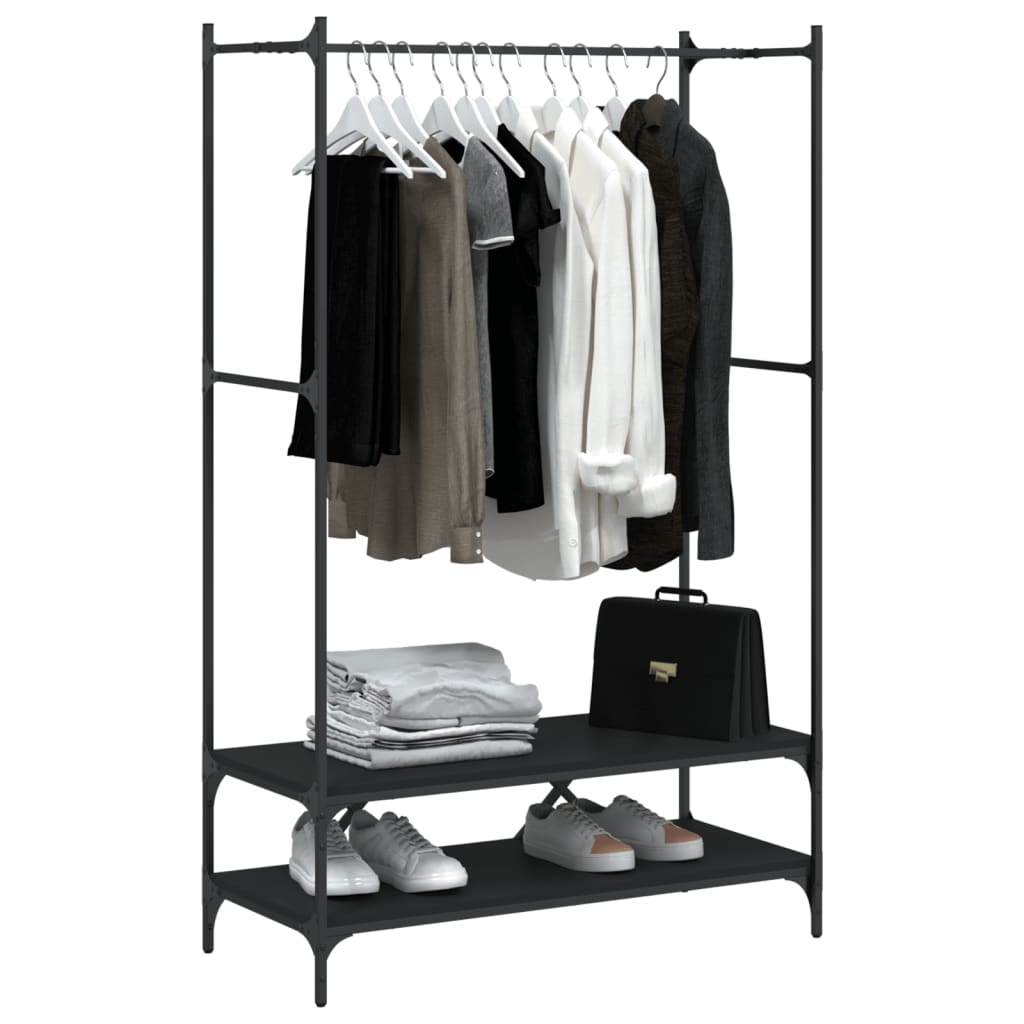 Clothes rack with shelves black wood material