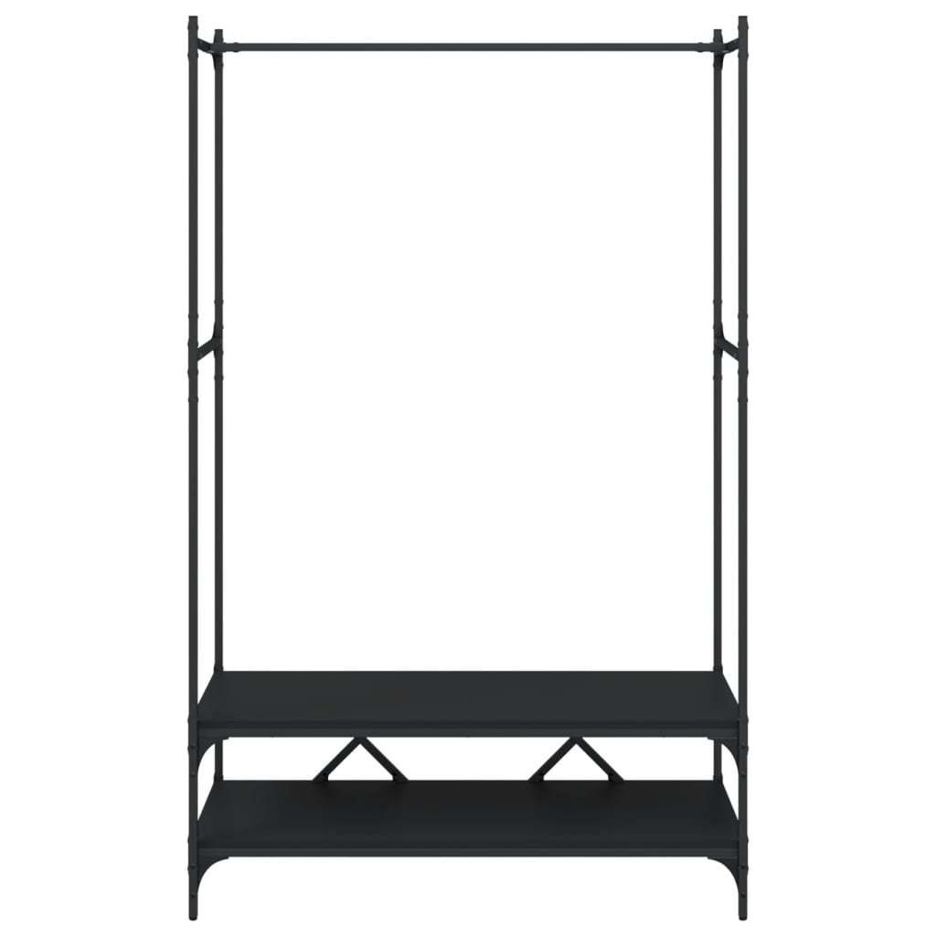 Clothes rack with shelves black wood material