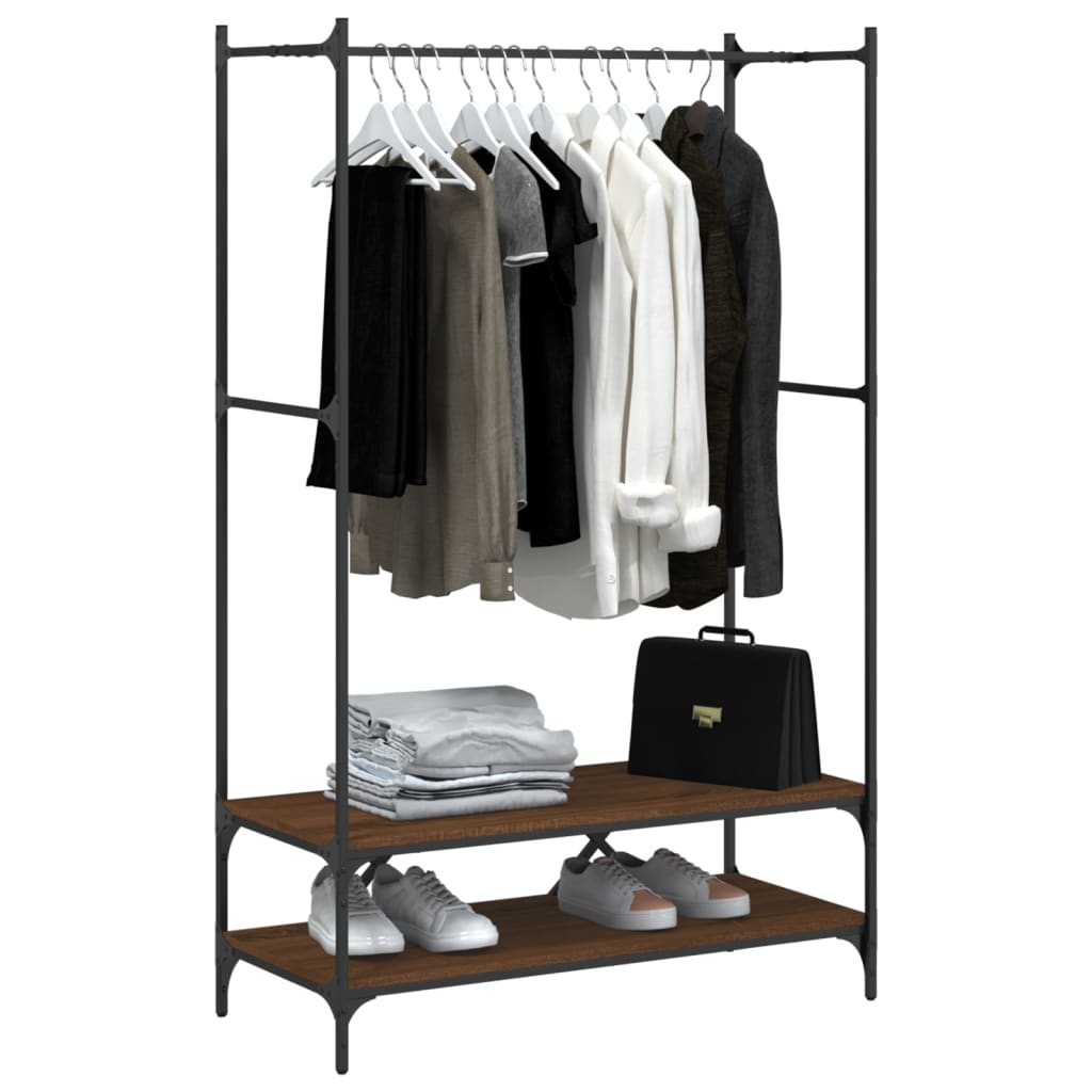 Clothes rack with shelves brown oak look wood material