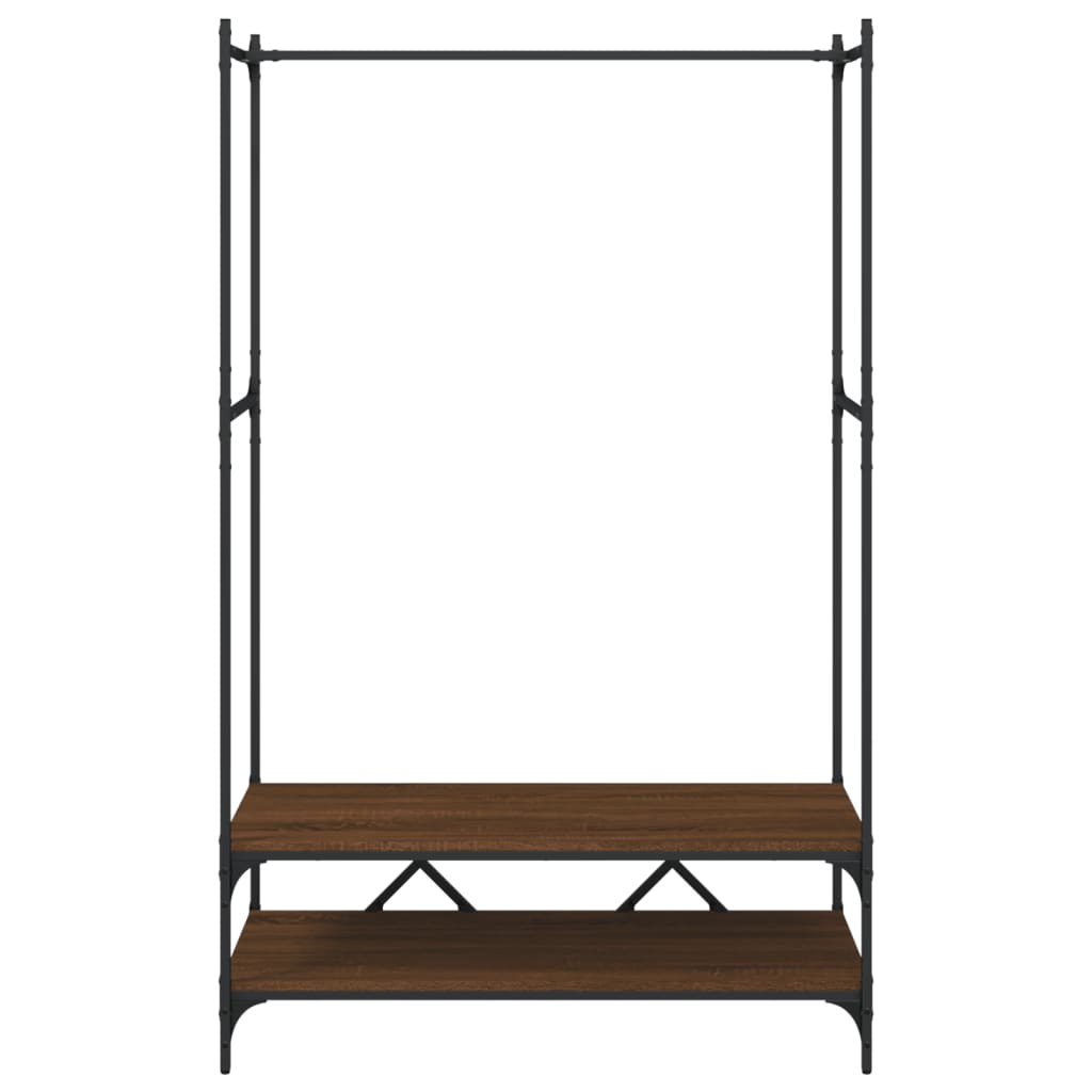 Clothes rack with shelves brown oak look wood material