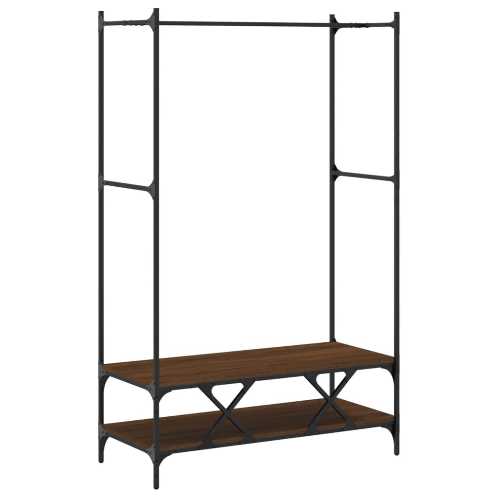 Clothes rack with shelves brown oak look wood material