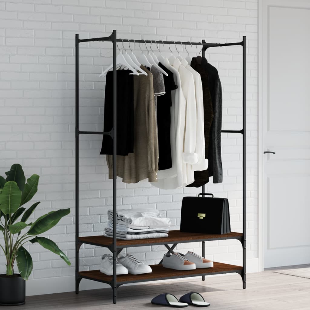 Clothes rack with shelves brown oak look wood material