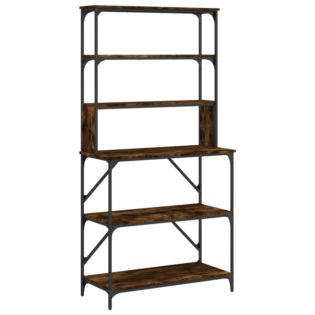 Baker's shelf 6 compartments smoked oak 90x40x180 cm wood material