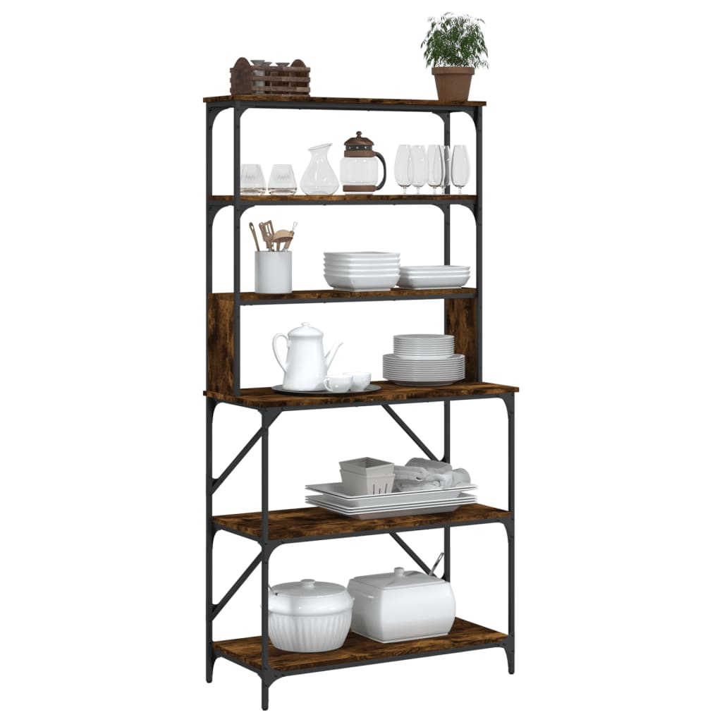 Baker's shelf 6 compartments smoked oak 90x40x180 cm wood material