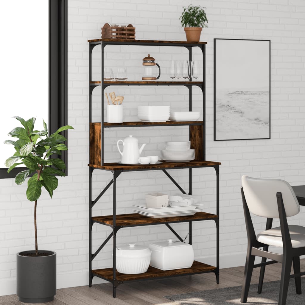 Baker's shelf 6 compartments smoked oak 90x40x180 cm wood material