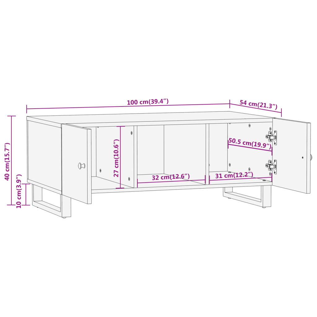 Couchtisch Braun und Schwarz 100x54x40 cm Massivholz Mango