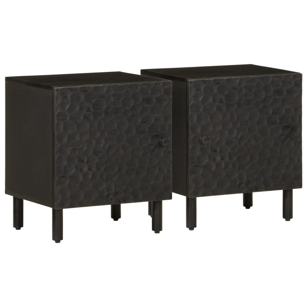 Tables de chevet 2 pcs. Noir 40x33x46 cm en bois de manguier massif