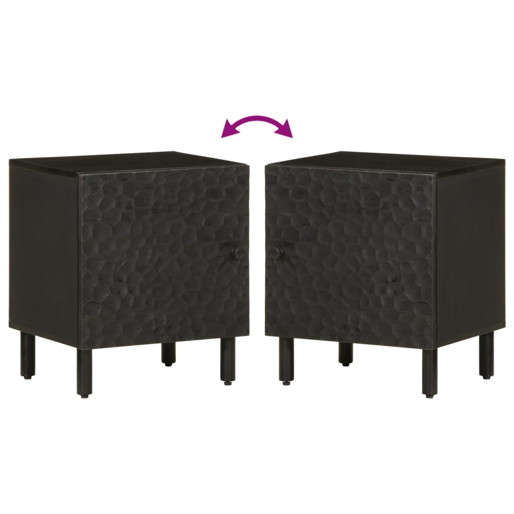 Tables de chevet 2 pcs. Noir 40x33x46 cm en bois de manguier massif