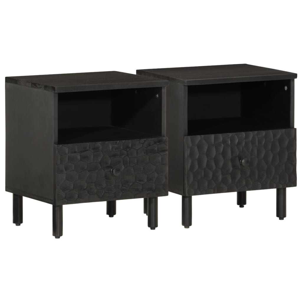 Tables de chevet 2 pcs. Noir 40x33x46 cm en bois de manguier massif