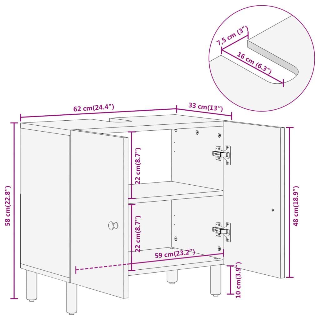 Vanity unit 62x33x58 cm solid mango wood