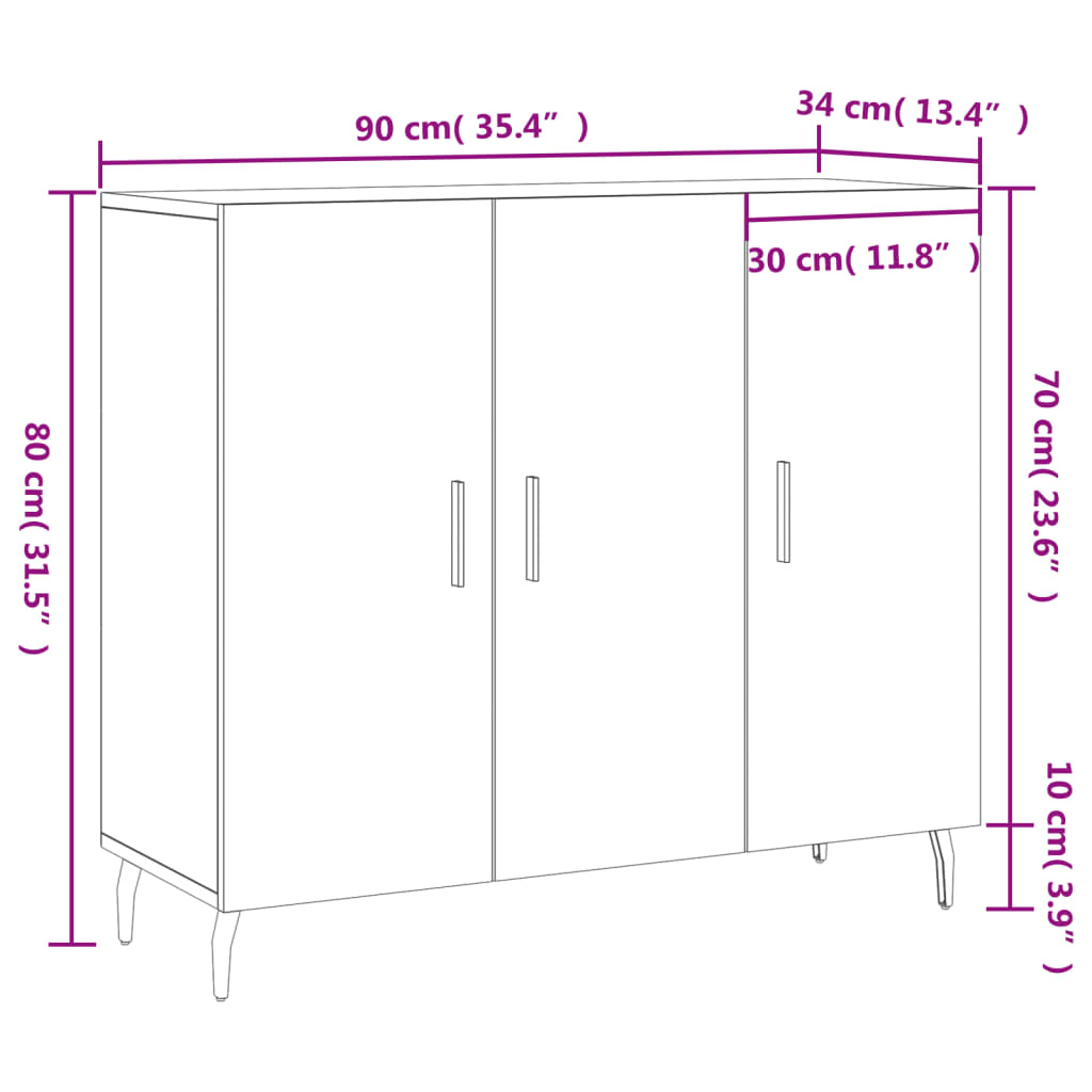 Sideboard Weiß 90x34x80 cm Holzwerkstoff