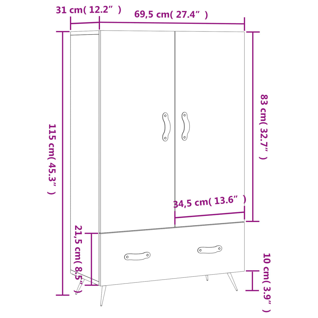 Highboard Betongrau 69,5x31x115 cm Holzwerkstoff