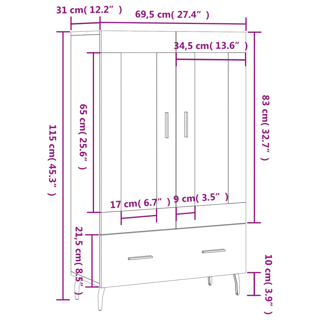 Highboard Sonoma-Eiche 69,5x31x115 cm Holzwerkstoff