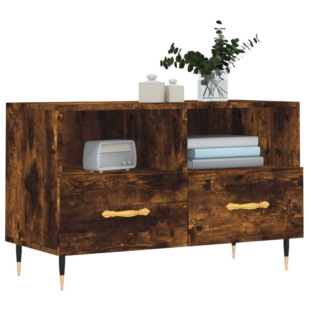 Meuble TV chêne fumé 80x36x50 cm matériau bois