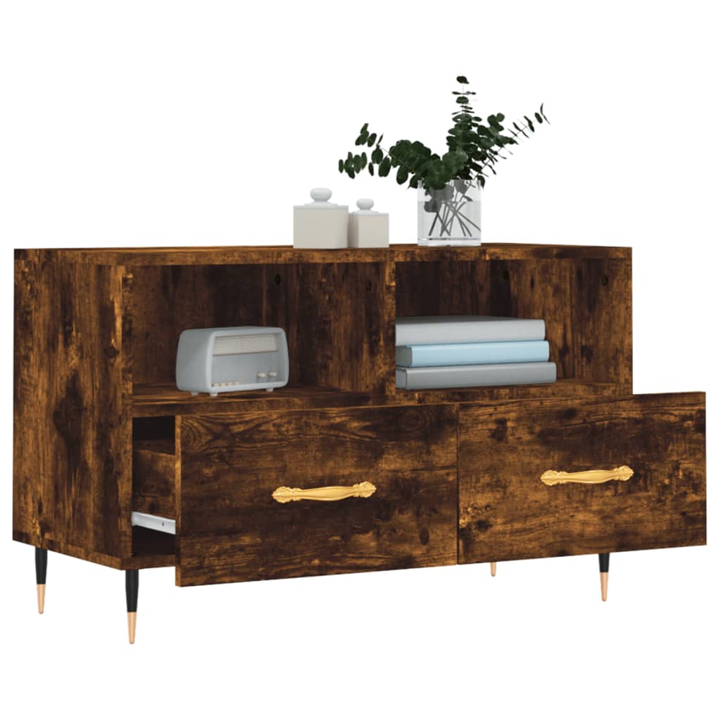 Meuble TV chêne fumé 80x36x50 cm matériau bois