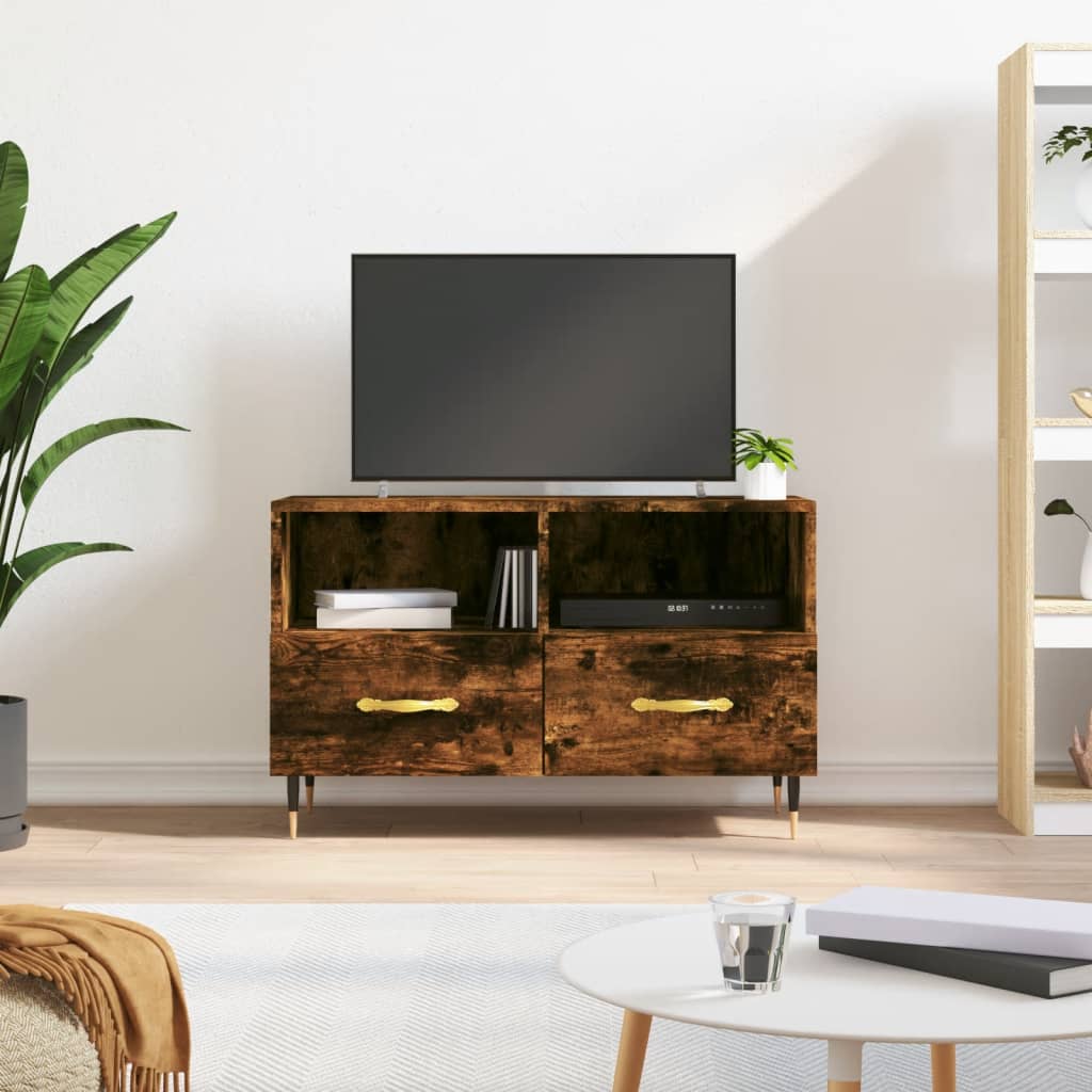 Meuble TV chêne fumé 80x36x50 cm matériau bois