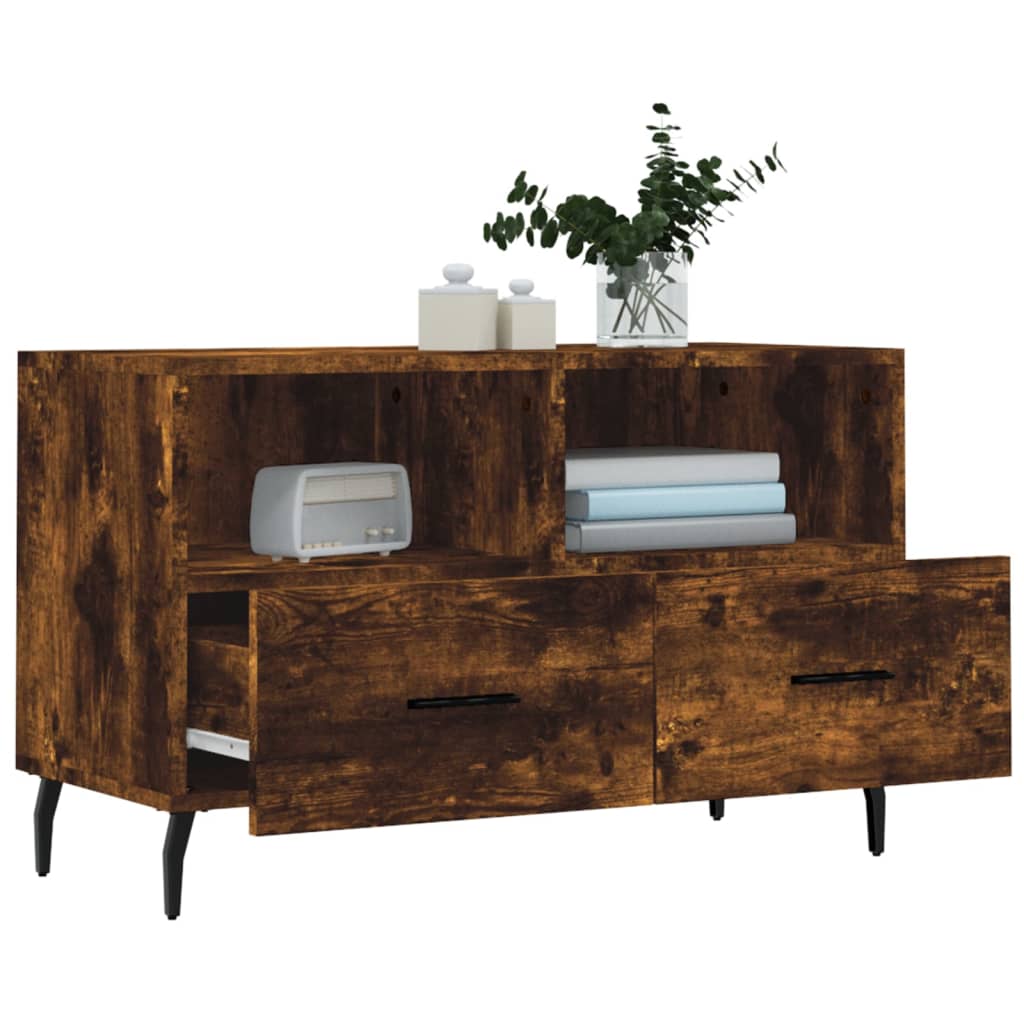 Meuble TV chêne fumé 80x36x50 cm en bois
