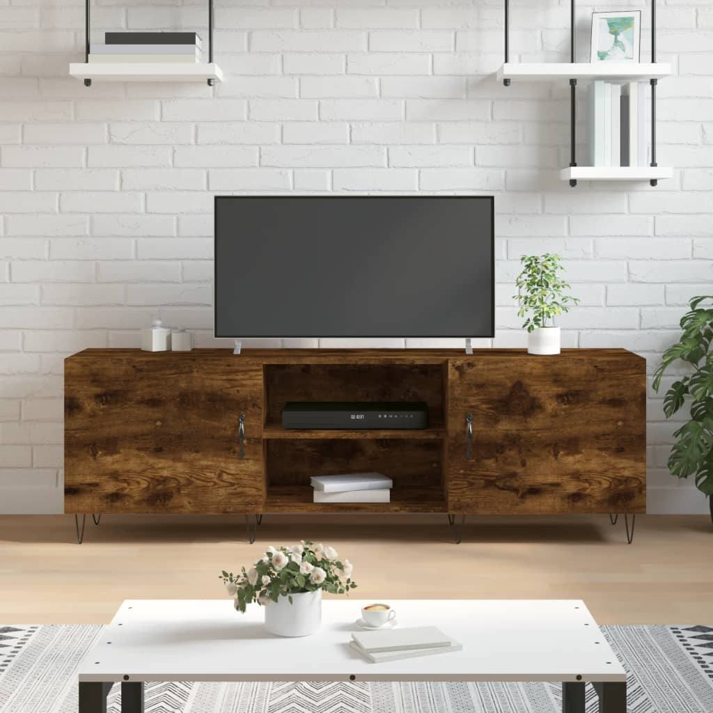 Meuble TV chêne fumé 150x30x50 cm matériau bois