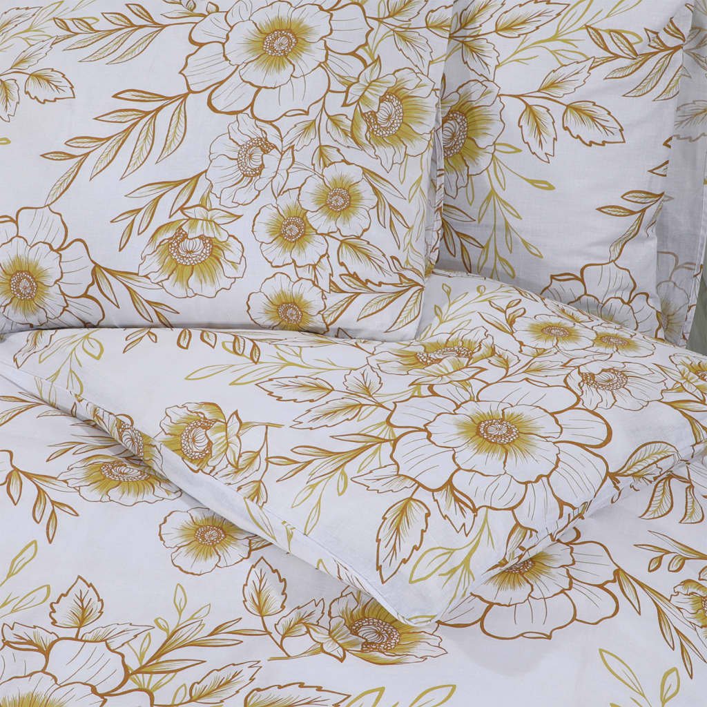 Bedding set white and brown 200x220 cm cotton