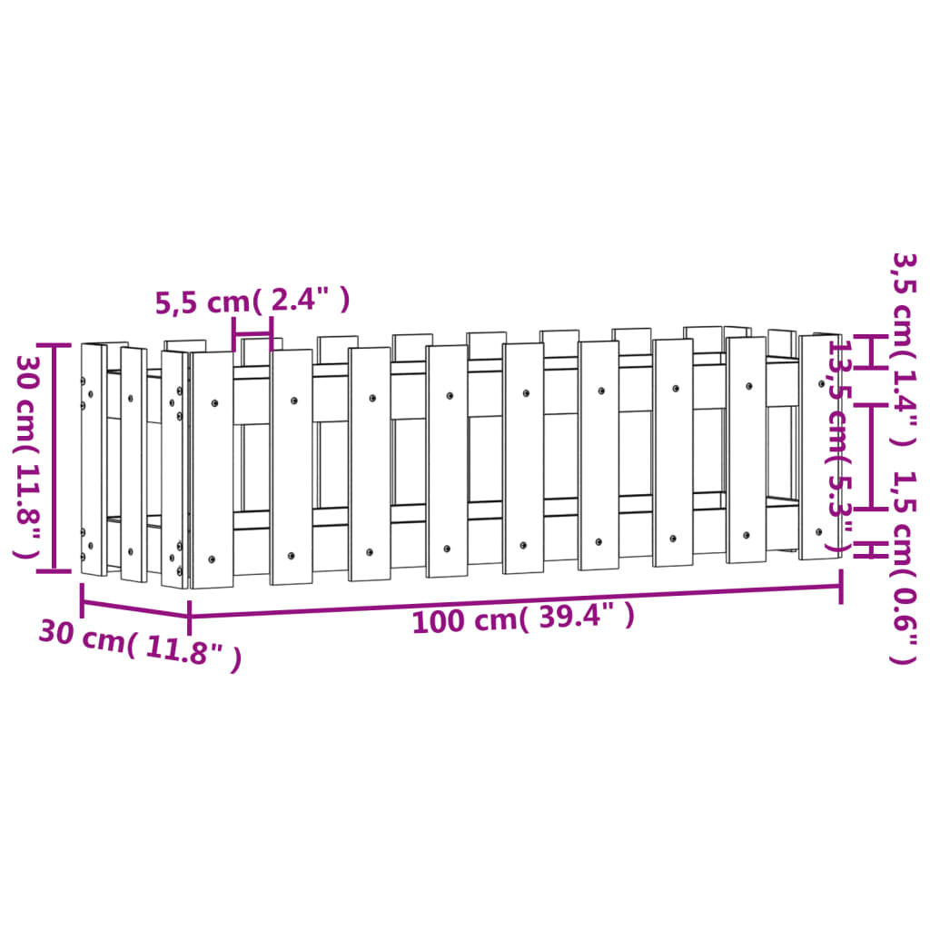 Raised Bed Picket Fence Design 100x30x30 cm Pinewood Impregnated