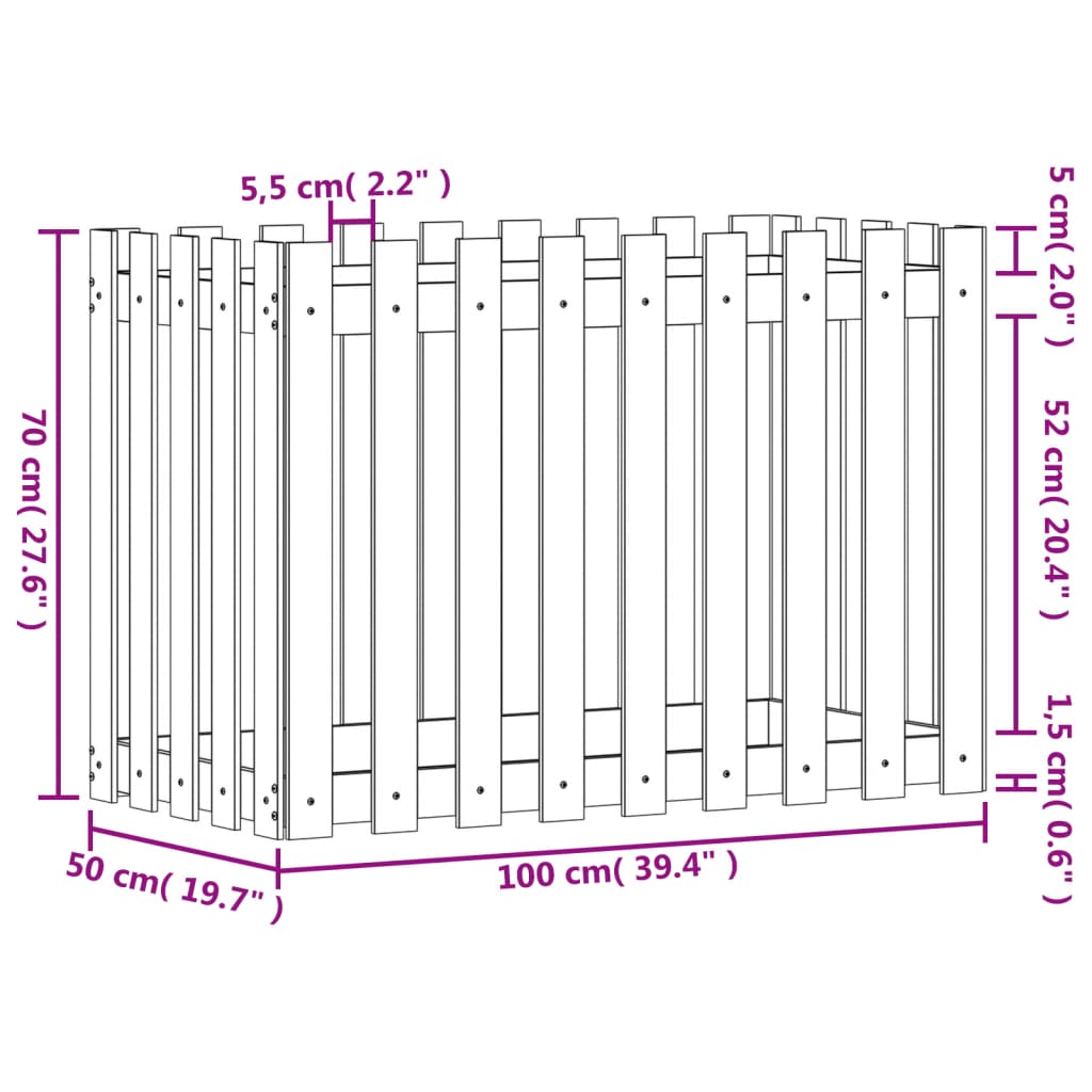 Raised Bed Picket Fence Design 100x50x70 cm Pinewood Impregnated