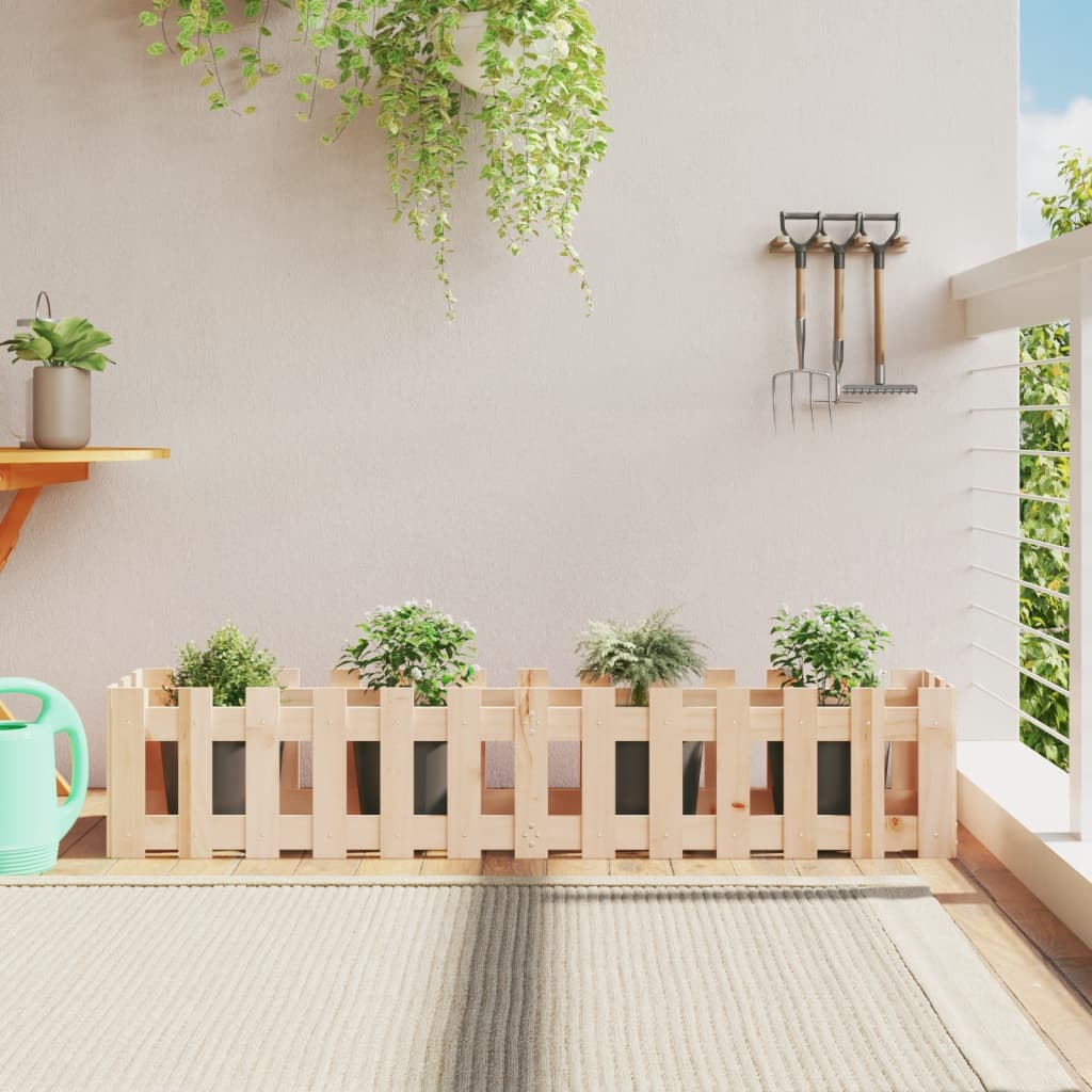 Raised bed picket fence design 150x30x30 cm solid pine wood