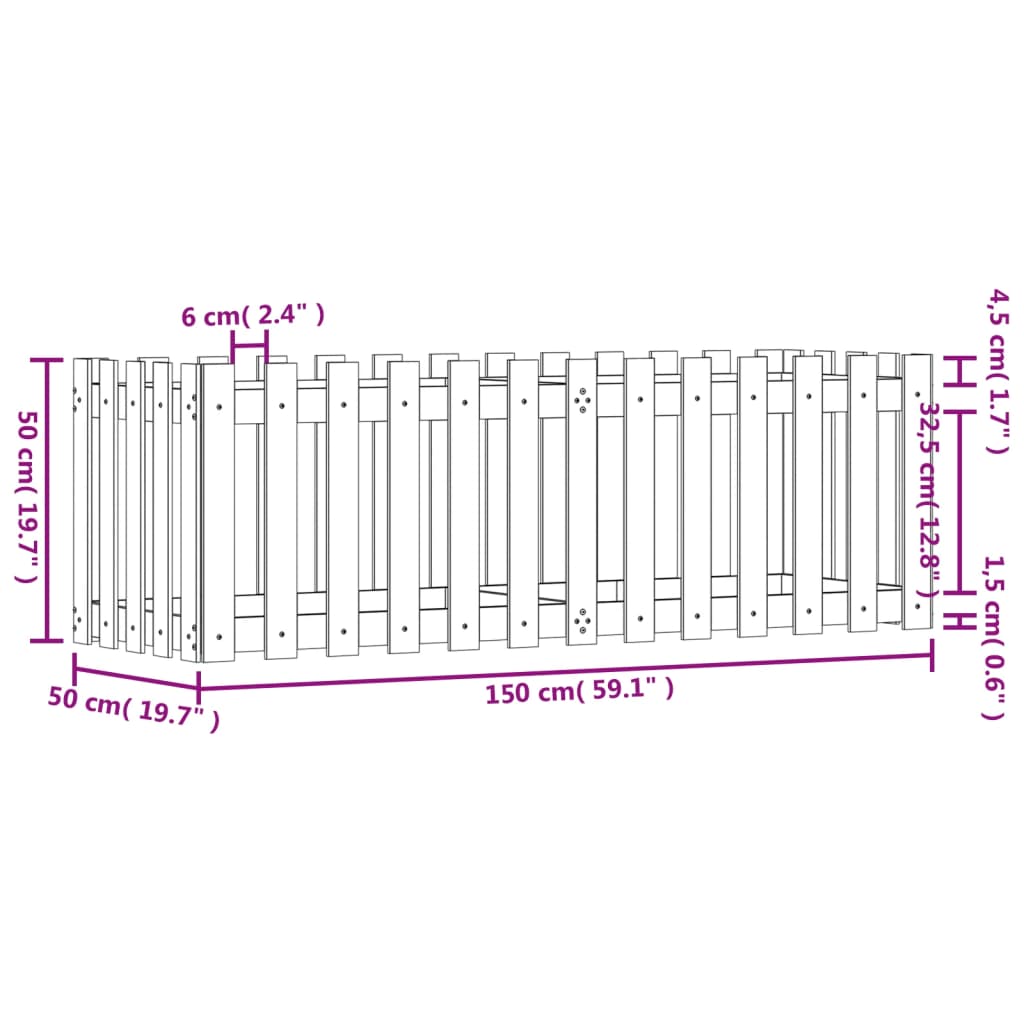 Raised Bed Picket Fence Design 150x50x50 cm Pinewood Impregnated