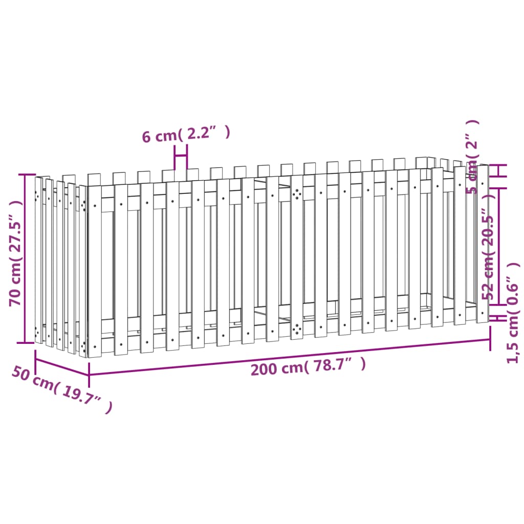 Palissade de lit surélevé design blanc 200x50x70 cm bois de pin massif