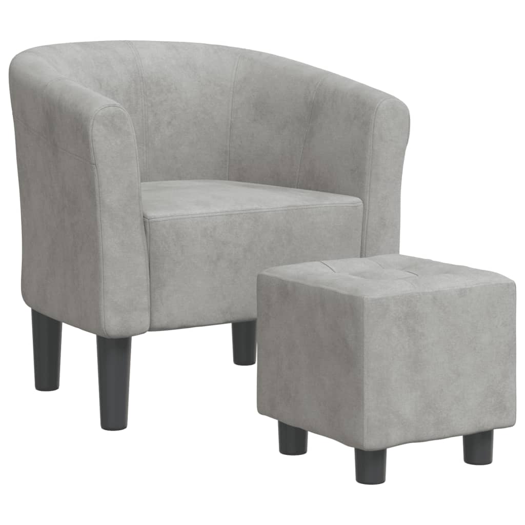 Fauteuil club avec repose-pieds en velours gris clair