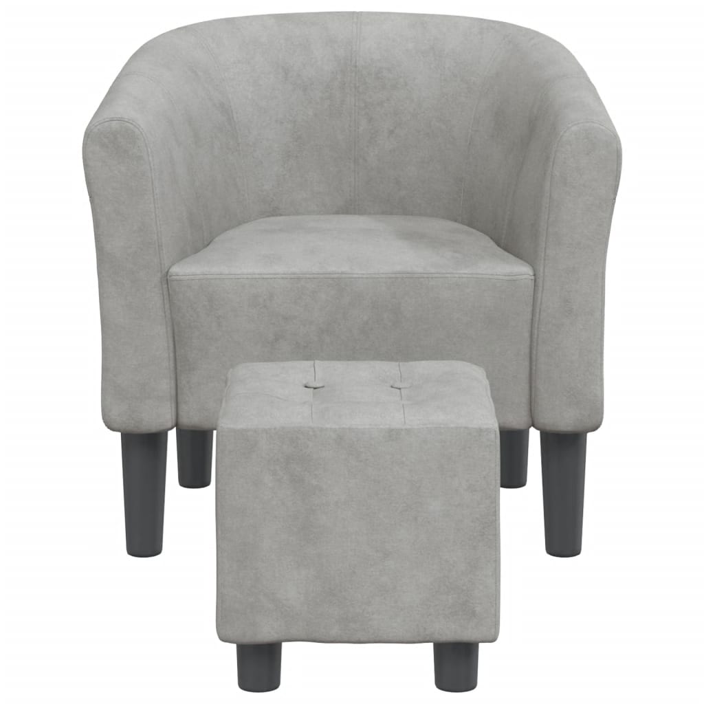 Fauteuil club avec repose-pieds en velours gris clair