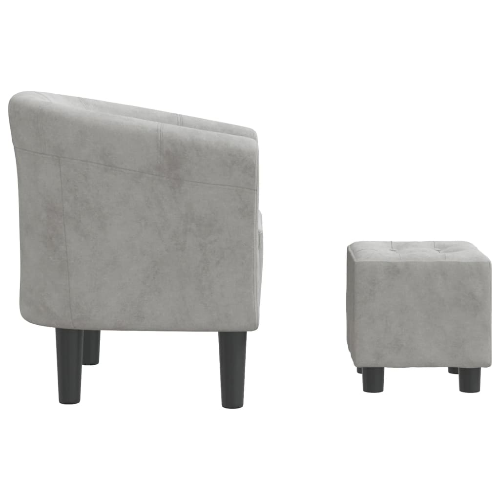 Fauteuil club avec repose-pieds en velours gris clair