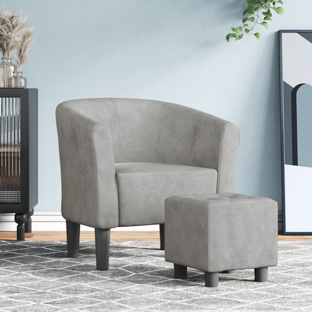 Fauteuil club avec repose-pieds en velours gris clair