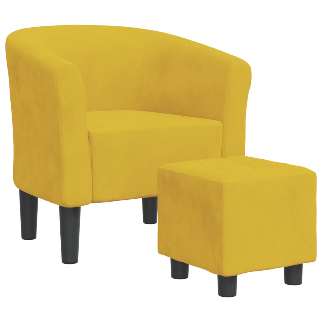 Fauteuil club avec repose-pieds en velours jaune