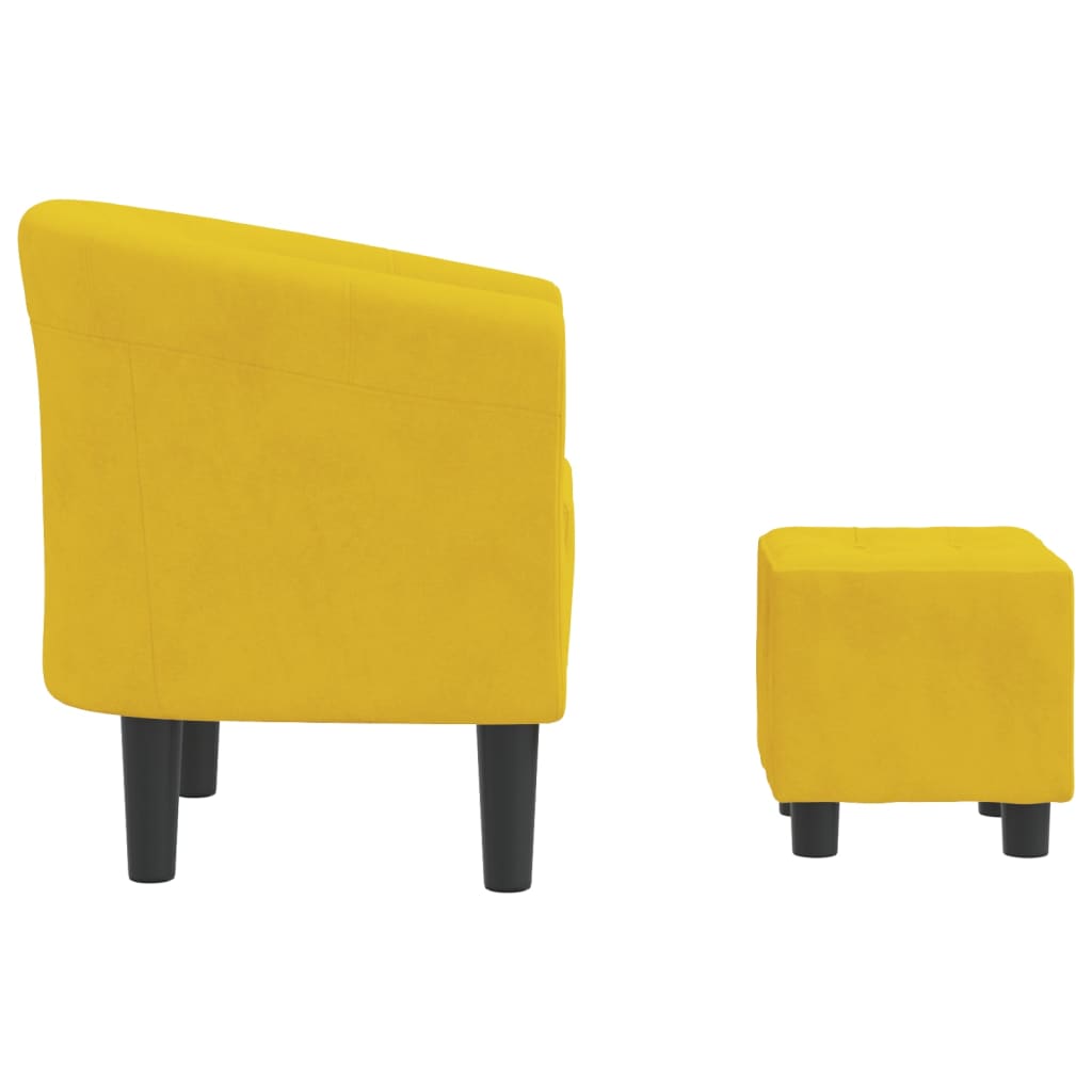 Fauteuil club avec repose-pieds en velours jaune