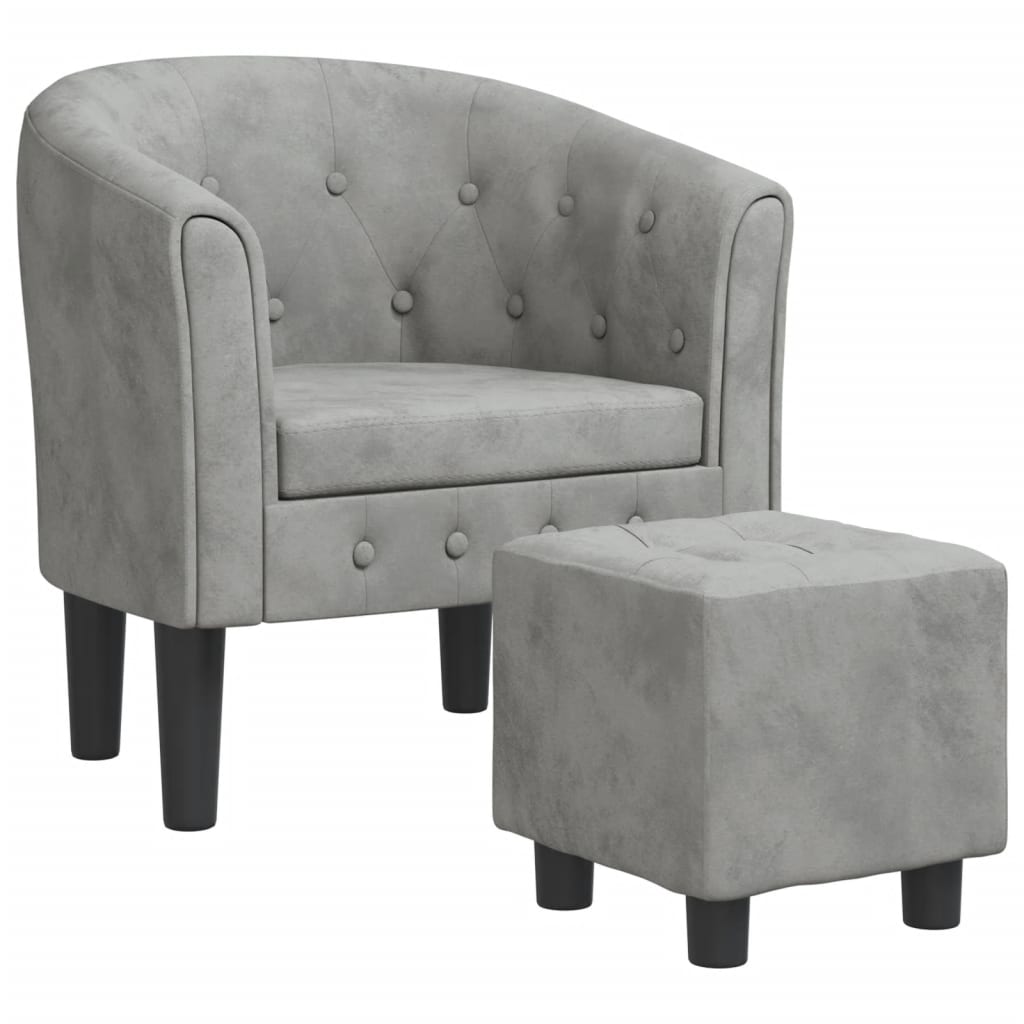 Fauteuil club avec repose-pieds en velours gris clair