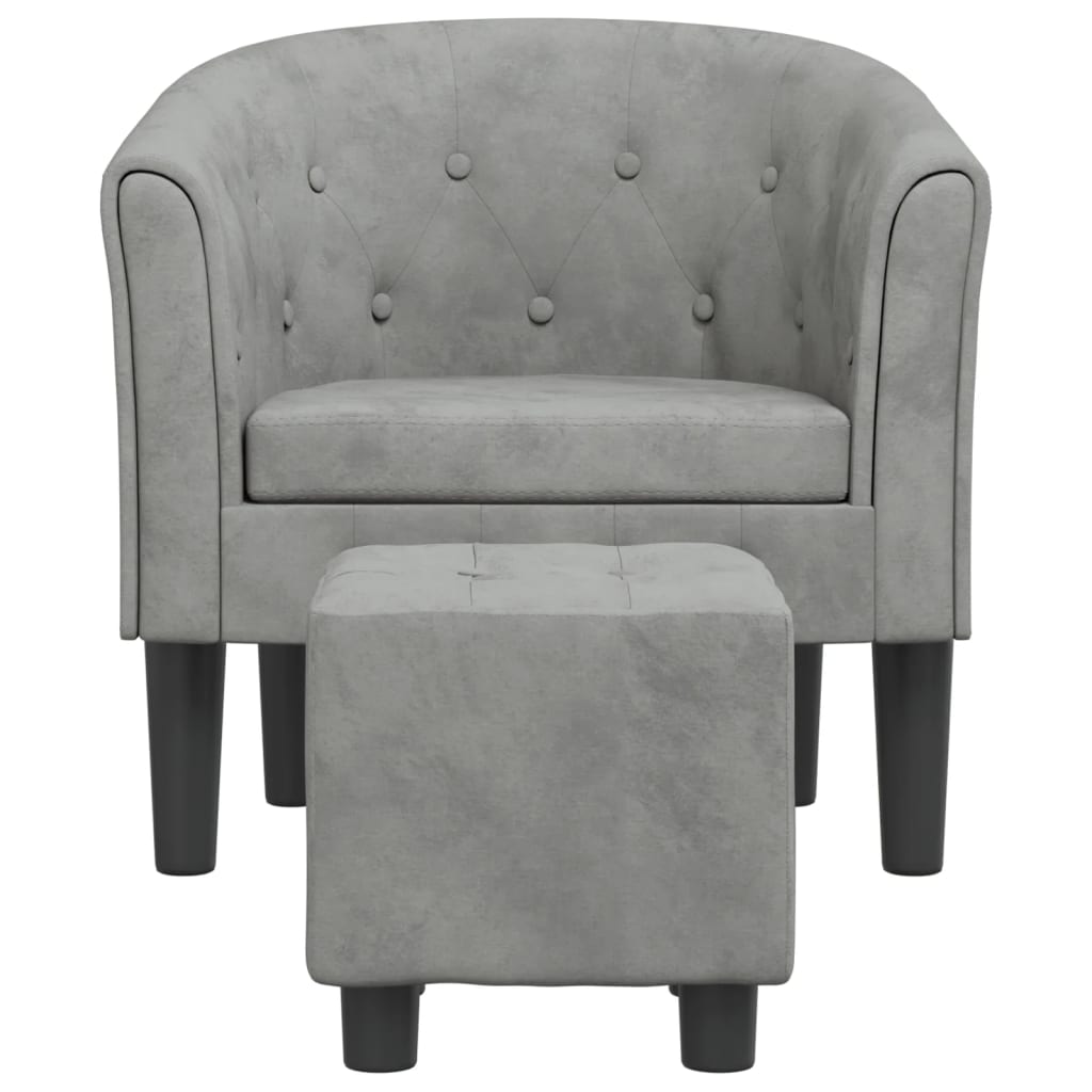 Fauteuil club avec repose-pieds en velours gris clair