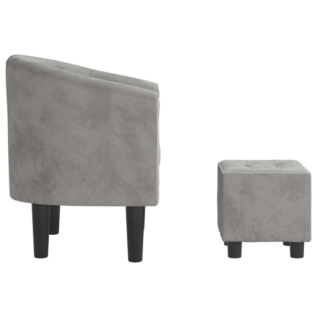 Fauteuil club avec repose-pieds en velours gris clair
