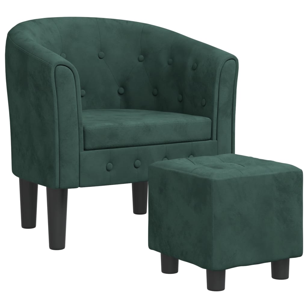 Fauteuil club avec repose-pieds velours vert foncé