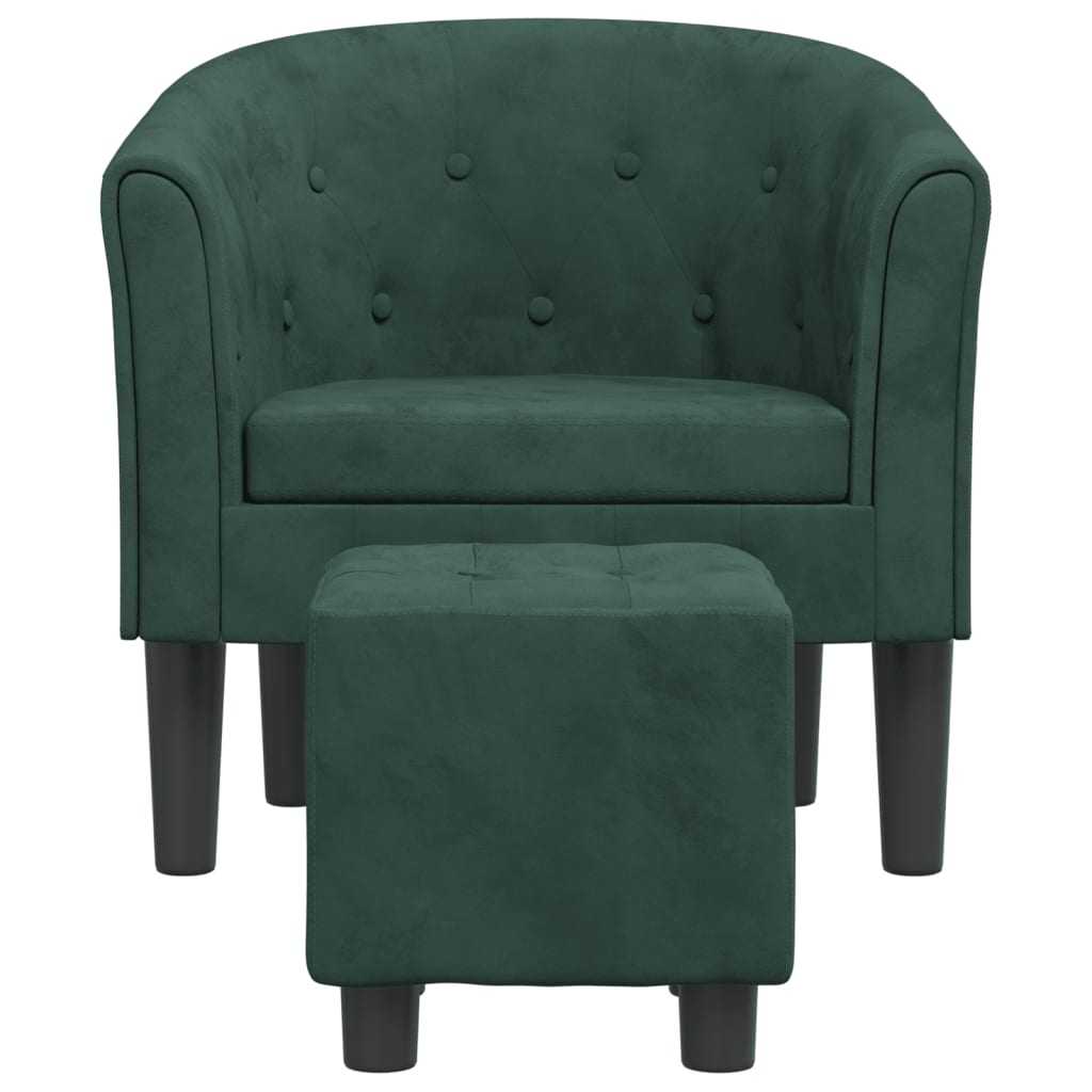Fauteuil club avec repose-pieds velours vert foncé