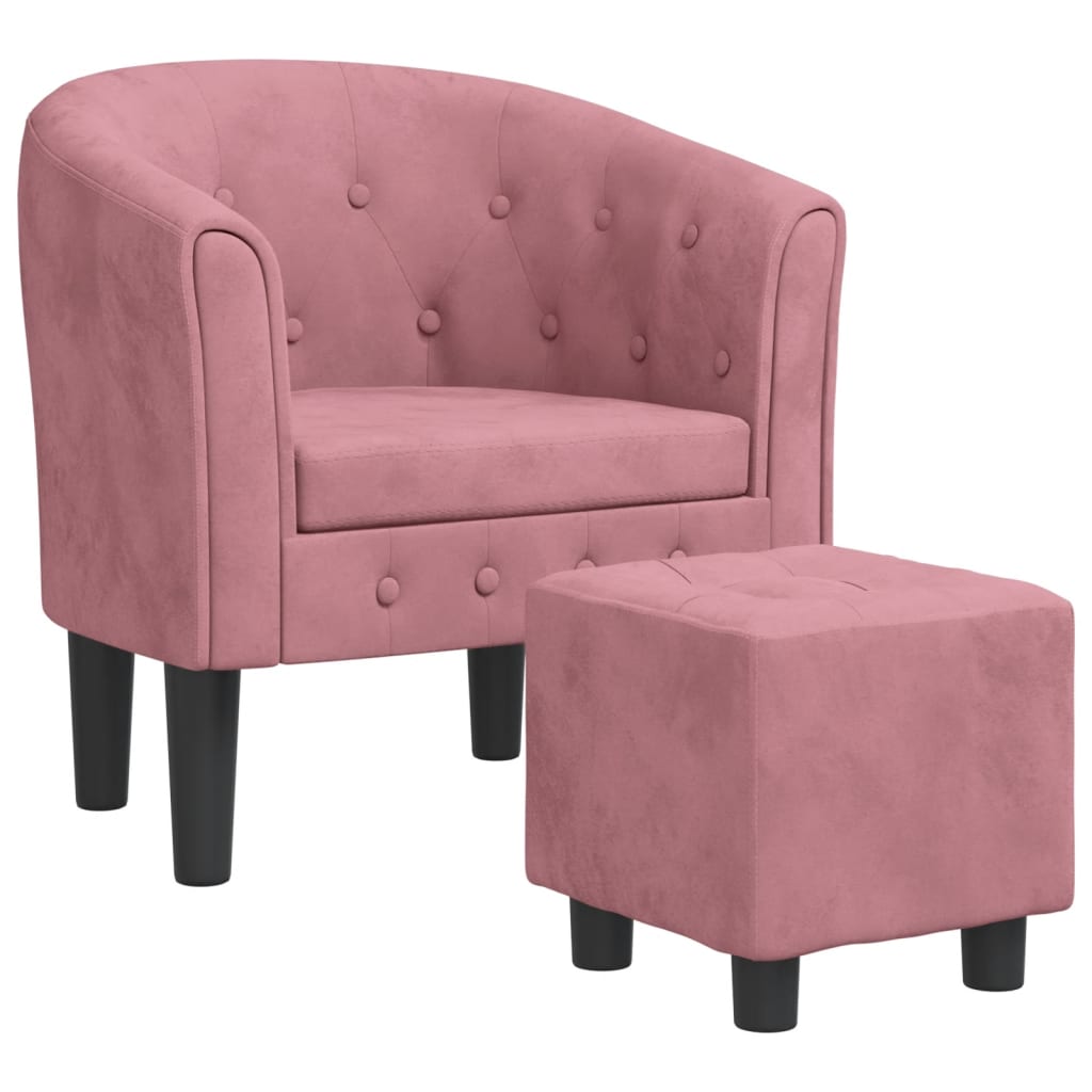 Fauteuil club avec repose-pieds velours rose