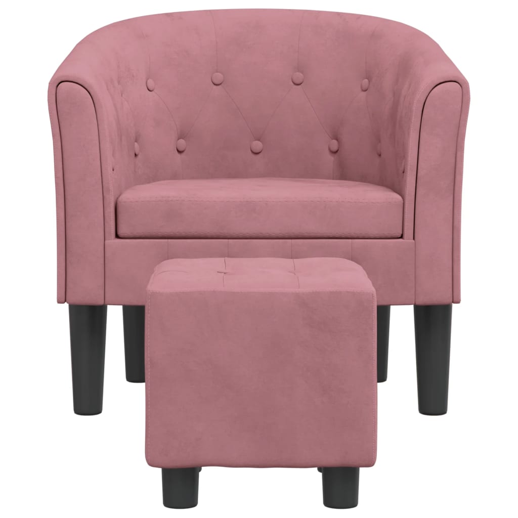Fauteuil club avec repose-pieds velours rose