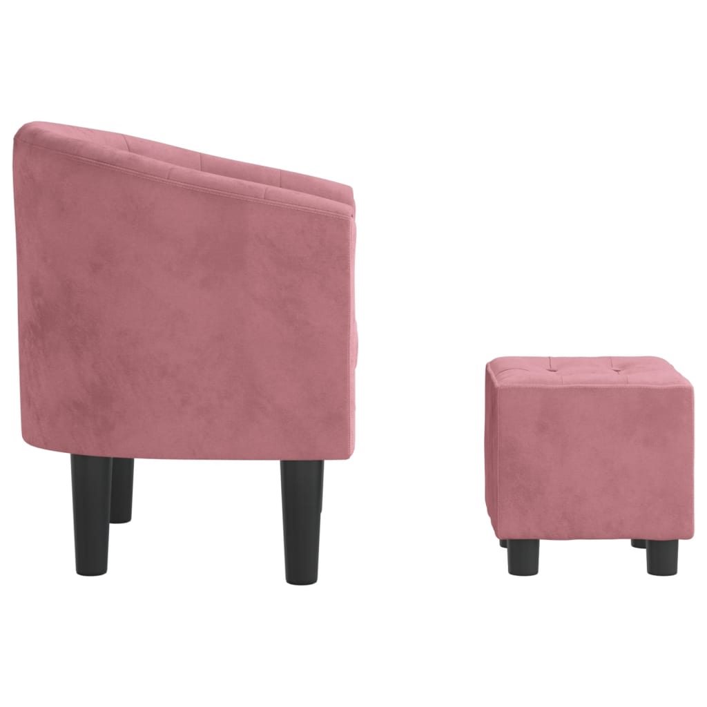 Fauteuil club avec repose-pieds velours rose