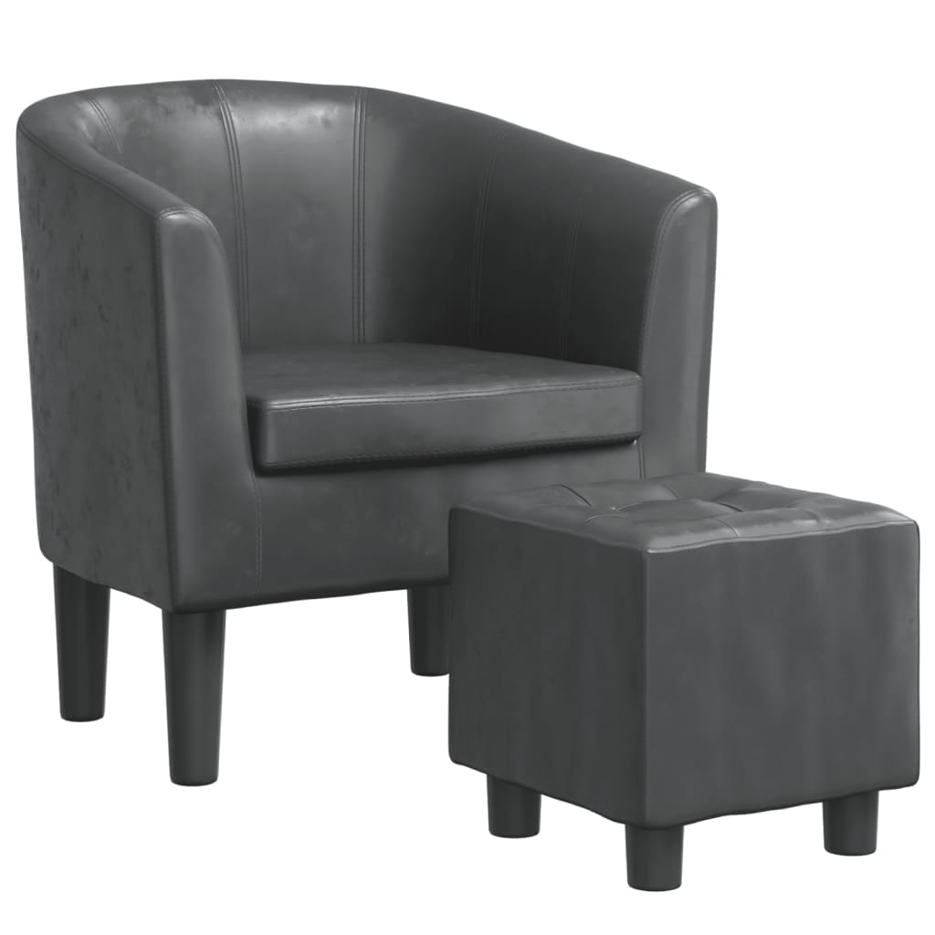 Fauteuil club avec repose-pieds en similicuir gris