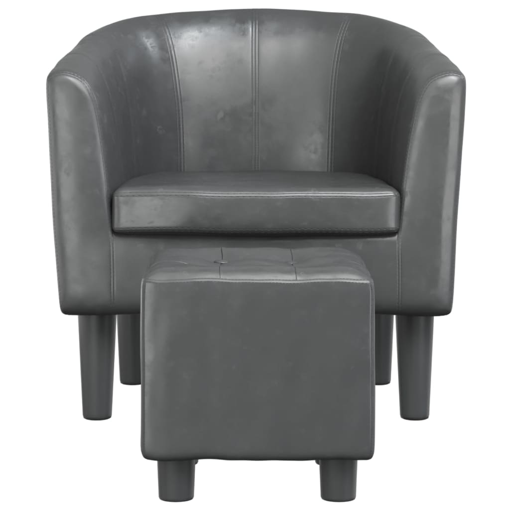 Fauteuil club avec repose-pieds en similicuir gris