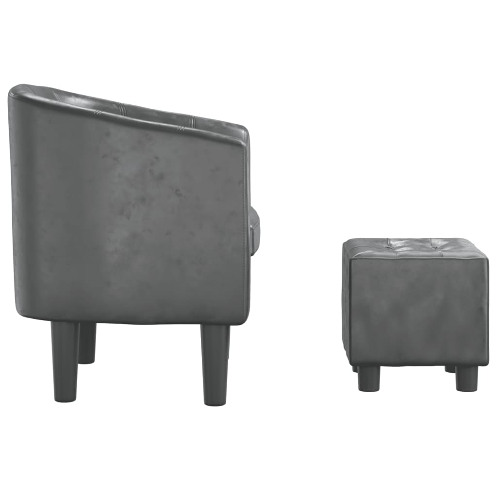 Fauteuil club avec repose-pieds en similicuir gris
