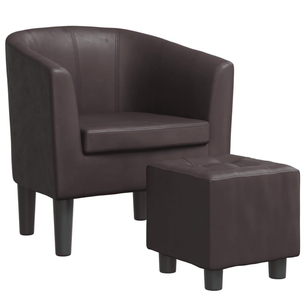 Fauteuil club avec repose-pieds simili cuir marron