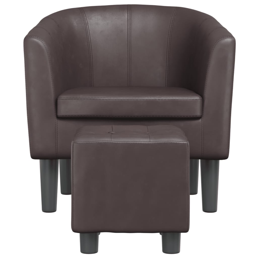 Fauteuil club avec repose-pieds simili cuir marron