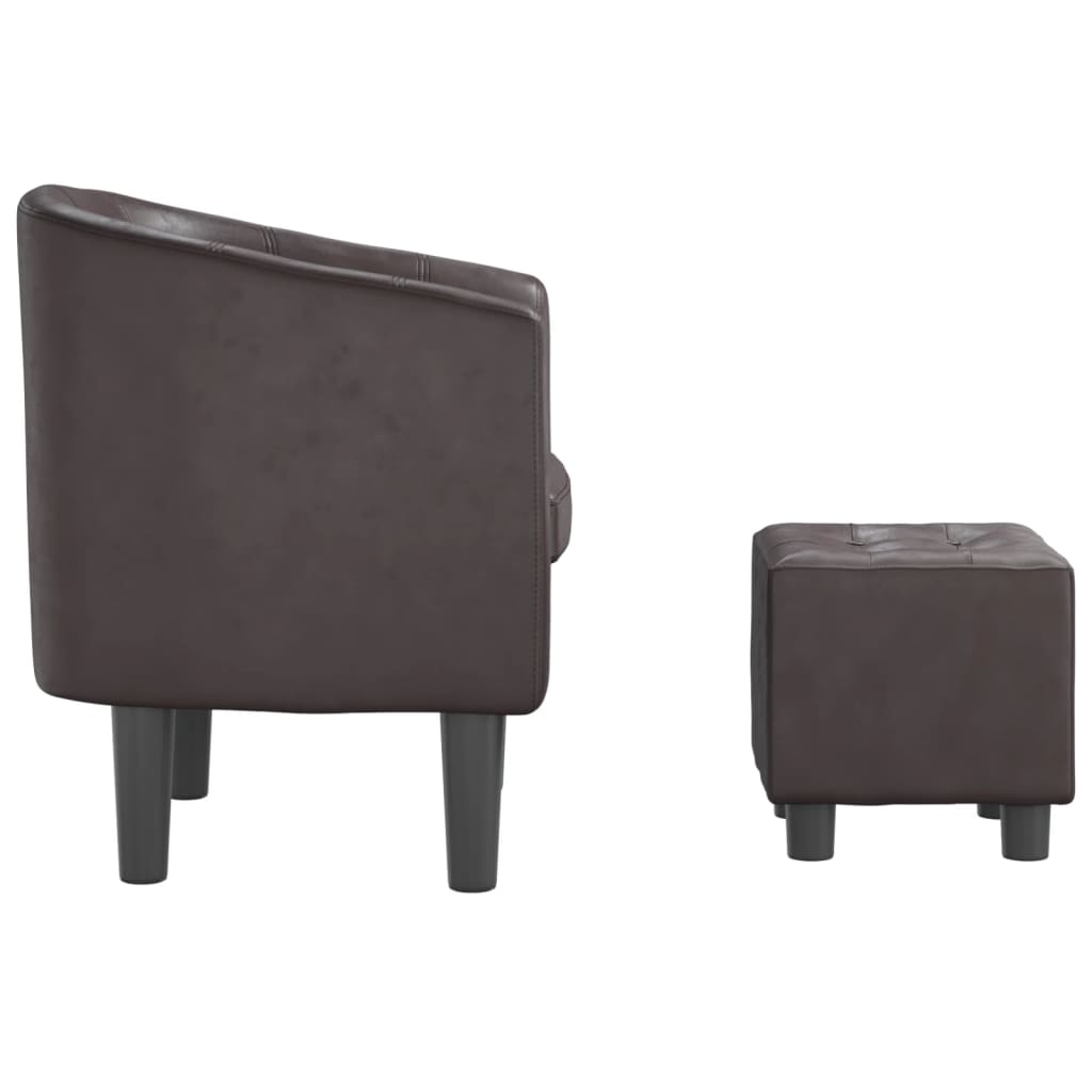 Fauteuil club avec repose-pieds simili cuir marron