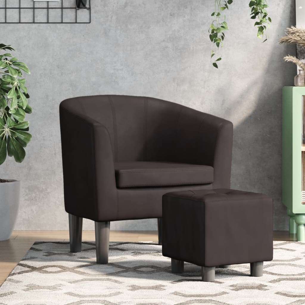 Fauteuil club avec repose-pieds simili cuir marron